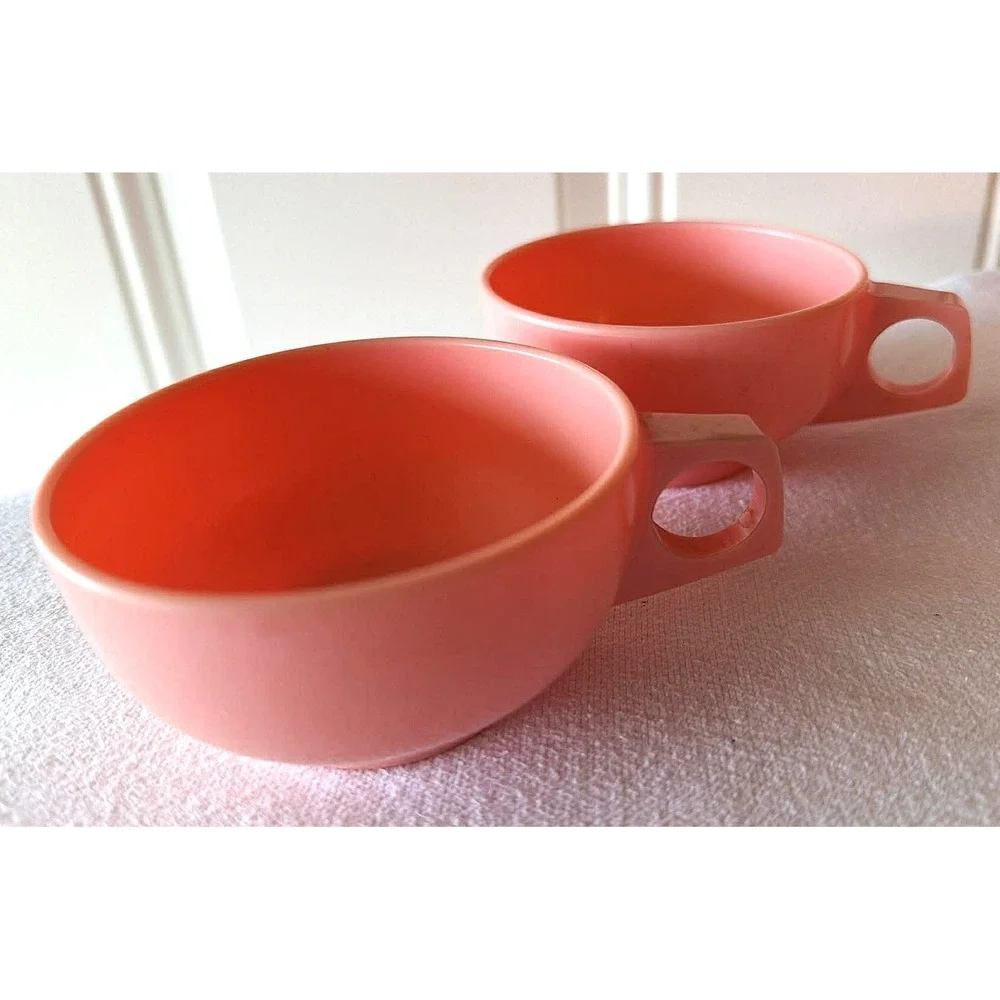 Harmony House Cataline Creamer Sugar Cup Set Pink Vintage MCM Melmac